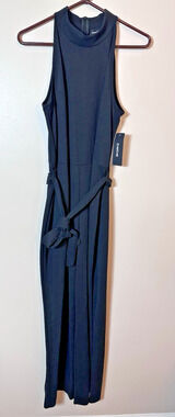 bebe Jumpsuit Womens Plus 1X Sleeveless Mock Neck Belted Tie Waist Wide Leg NWT‎